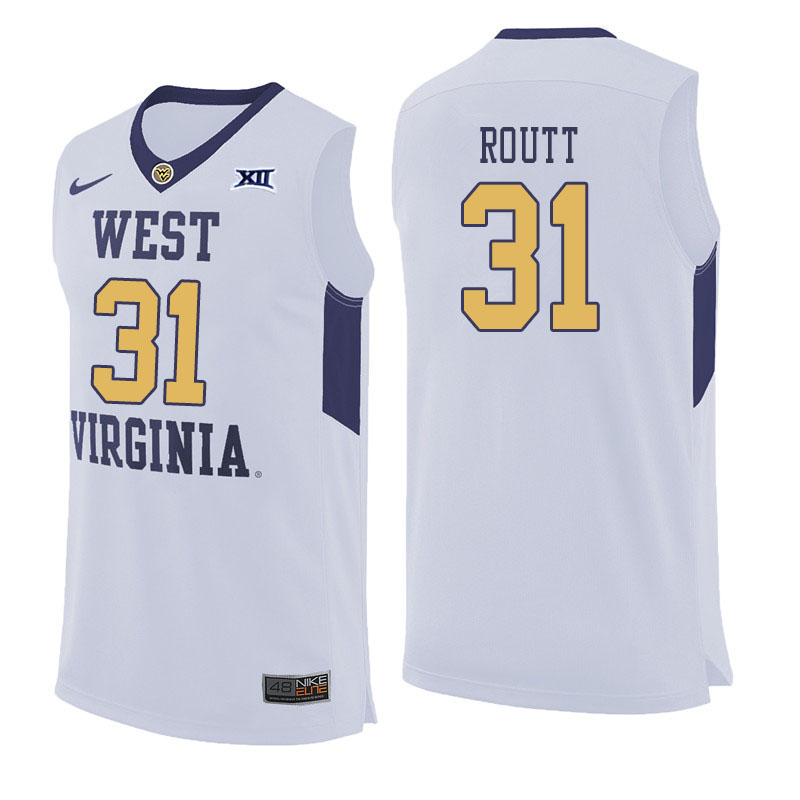 Men #31 Logan Routt West Virginia Mountaineers College Basketball Jerseys Sale-White